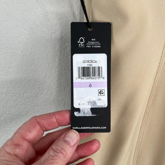 Karl Lagerfeld Tan Crepe Sleeveless Knee Length Scoop Neck Sheath Dress 6/SM NWT - Picture 12 of 16